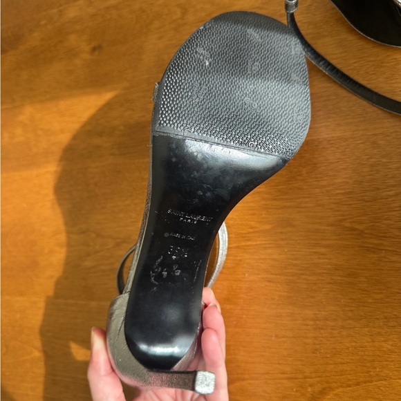 Saint Laurent Amber Metallic Silver Heeled Sandal - Picture 6 of 6